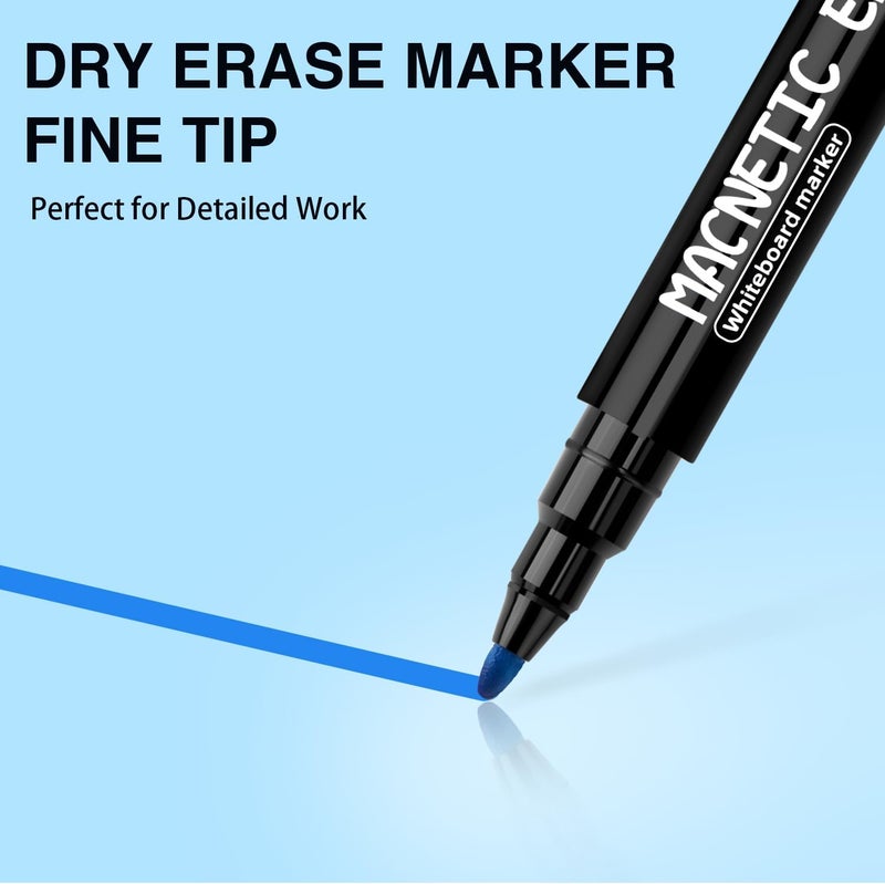 PRZRU Magnetic Dry Erase Markers Fine Tip - 12 Colors Whiteboard Markers with Eraser Cap, Low Odor Thin Dry Erase Markers for Kids Teachers, Work On White board & Calendar, Refrigerator, Kids Gift - Image 3
